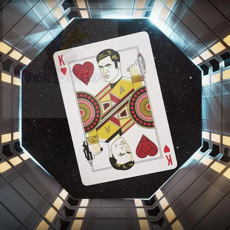 Eine Spielkarte, die Captain Kirk als Herzkönig zeigt.