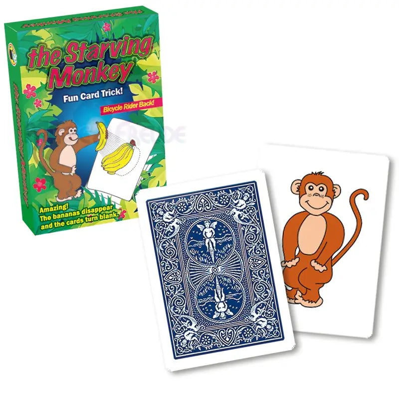 Ein Kartentrickset mit einem hungernden Affen.