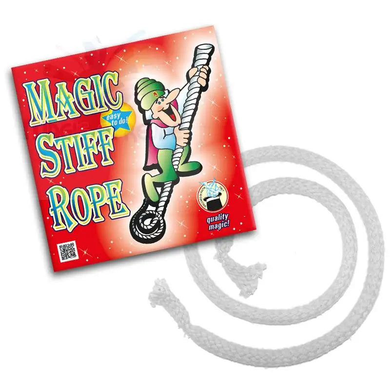 Ein aufgerolltes weißes Seil und ein rotes Paket für einen ’Magic Stiff Rope’-Trick.