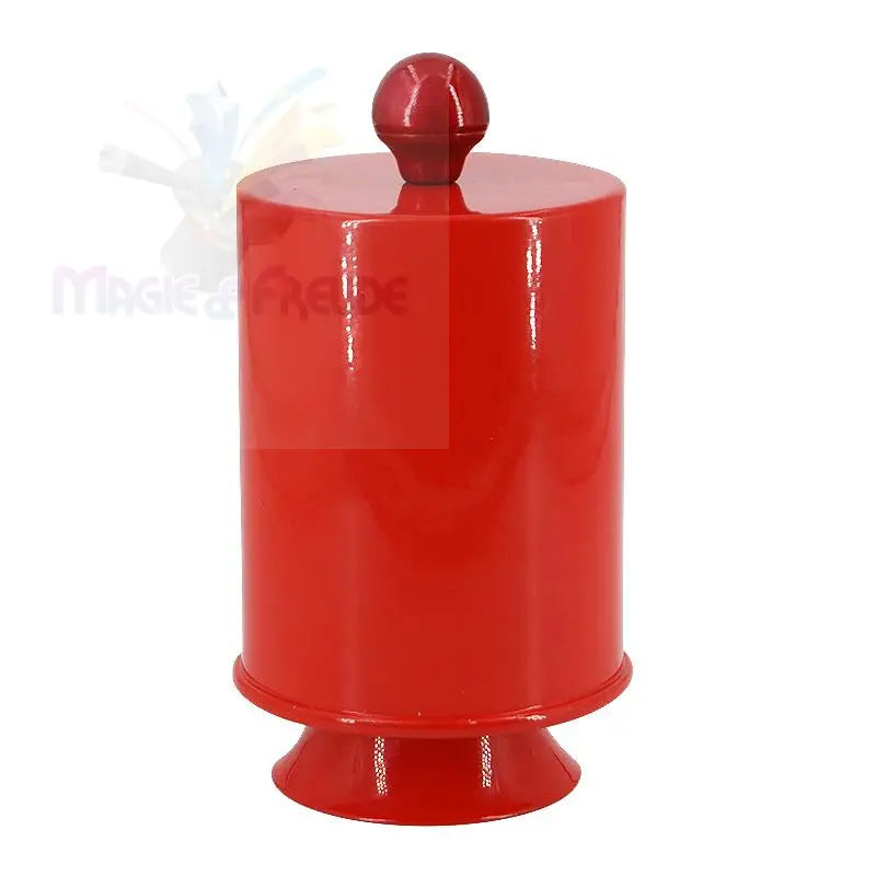 Ein glänzend roter, zylindrischer Behälter mit einer kugelförmigen Endkappe.
