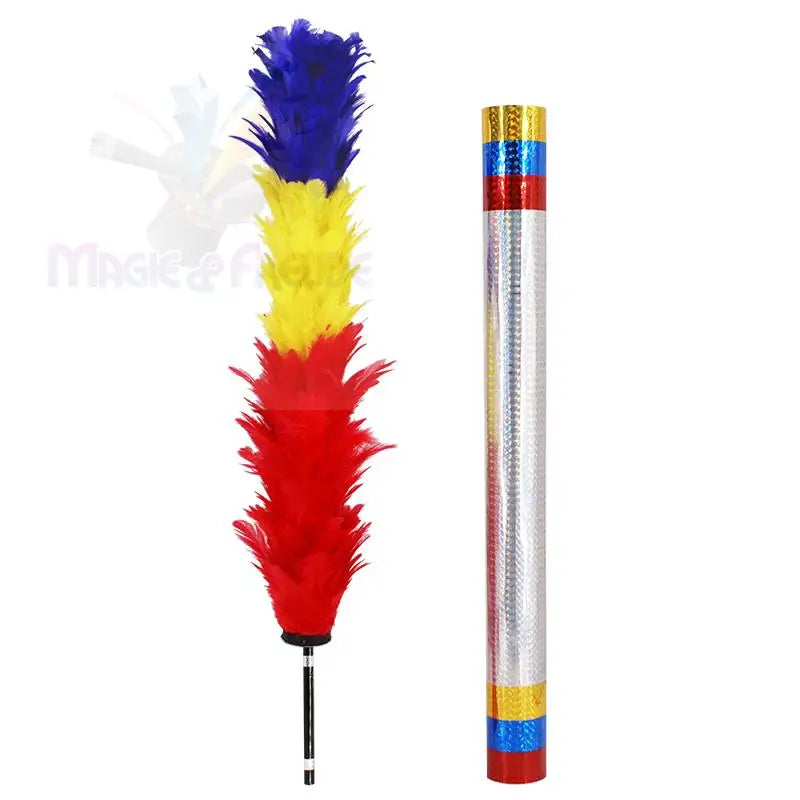 Ein bunter Staubwedel und ein schimmernder Teleskopstab.