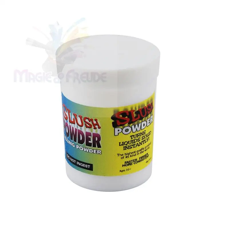 Ein weißer Plastikbehälter mit ’Slush Powder’, der Flüssigkeiten sofort in einen Feststoff verwandelt.