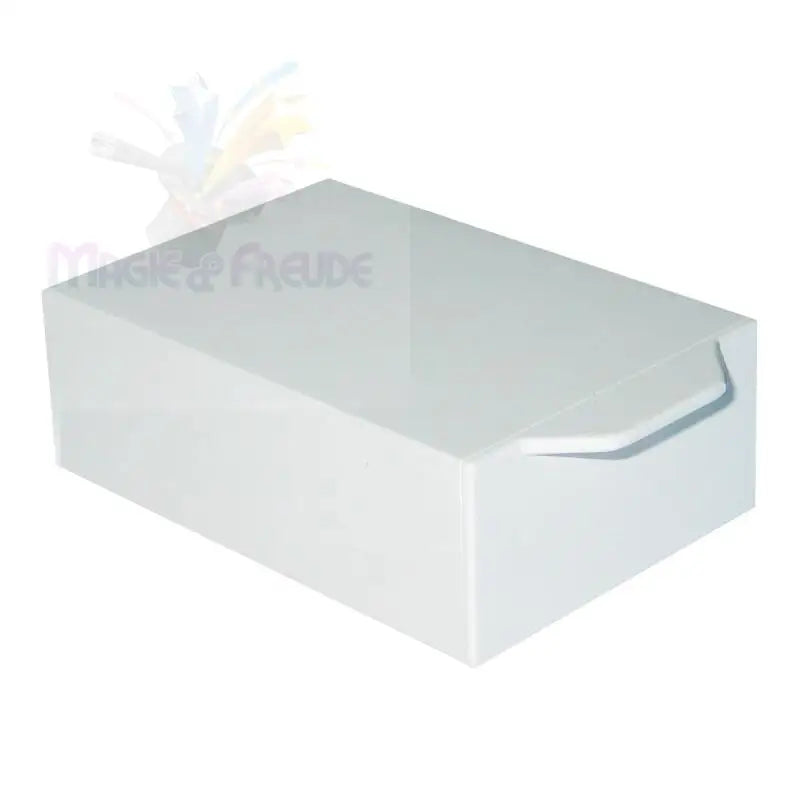 Eine weiße, rechteckige Aufbewahrungsbox mit einem Griff.