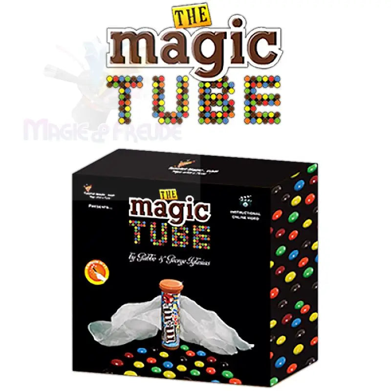 Eine schwarze Schachtel, die einen Zaubertrick mit einer Bonbonröhre enthält.