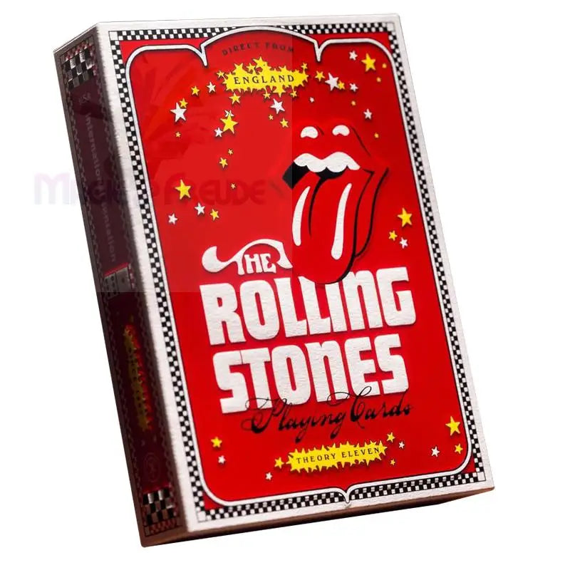 Rote Schachtel mit Spielkarten der Rolling Stones.