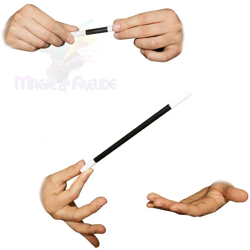 Ein zusammenklappbarer Zauberstab mit schwarzen und weißen Teilen.