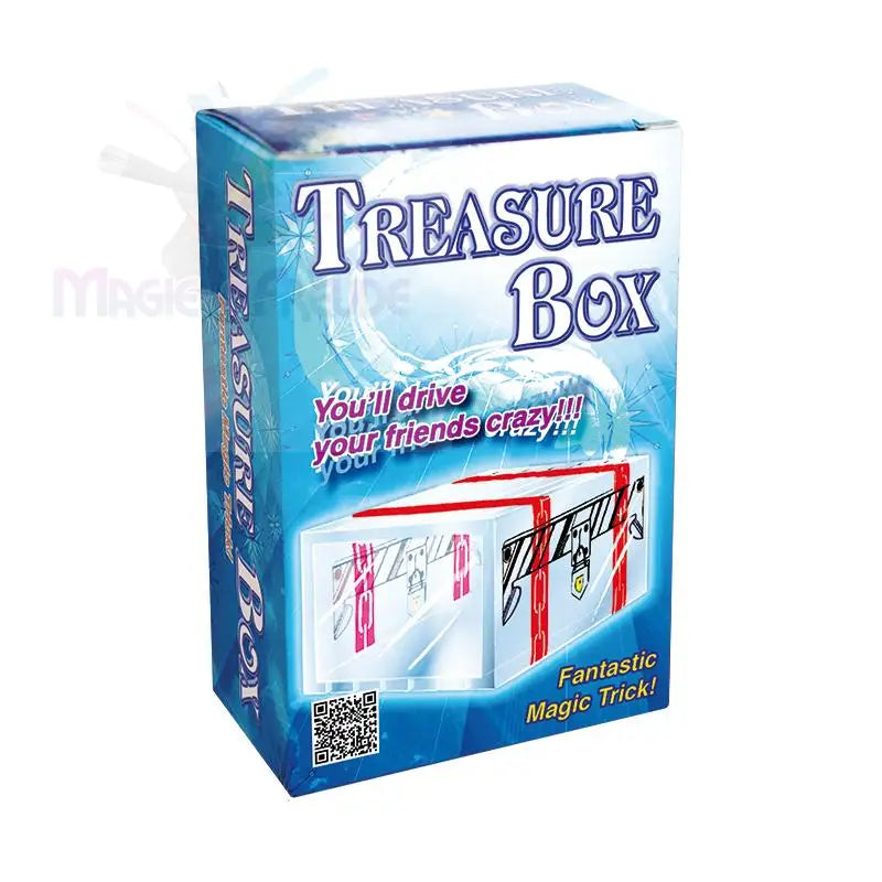 Eine blaue Pappschachtel für einen ’Schatzkisten’-Zaubertrick.