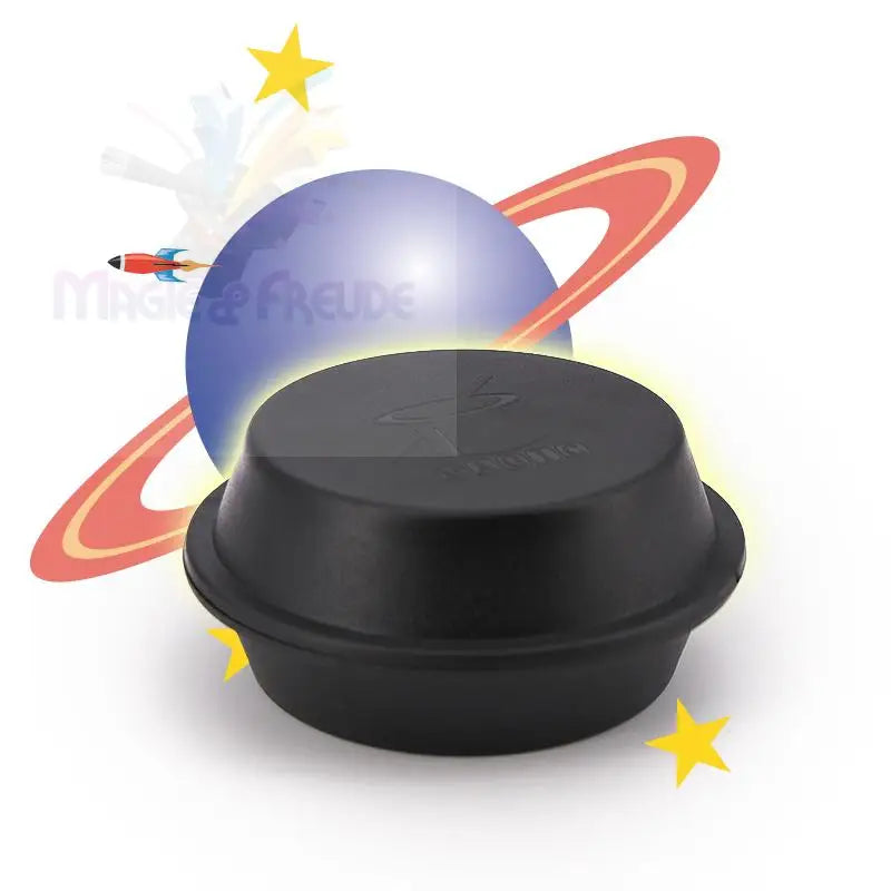 Schwarzer, runder Behälter mit Deckel und glühendem Rand.