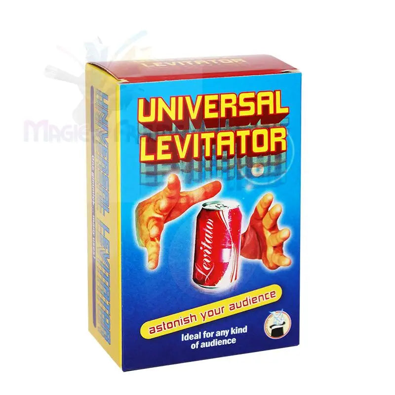 Ein Zaubertrick-Kit mit der Bezeichnung ’Universal Levitator’, mit dem Gegenstände zu schweben scheinen, mit einer Darstellung von Händen, die eine Getränkedose zum Schweben bringen.