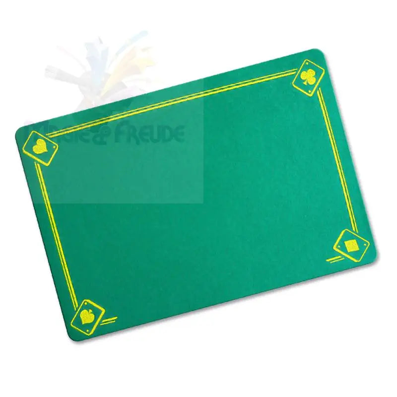 Grüne Spielkartenmatte mit gelben Farbsymbolen.