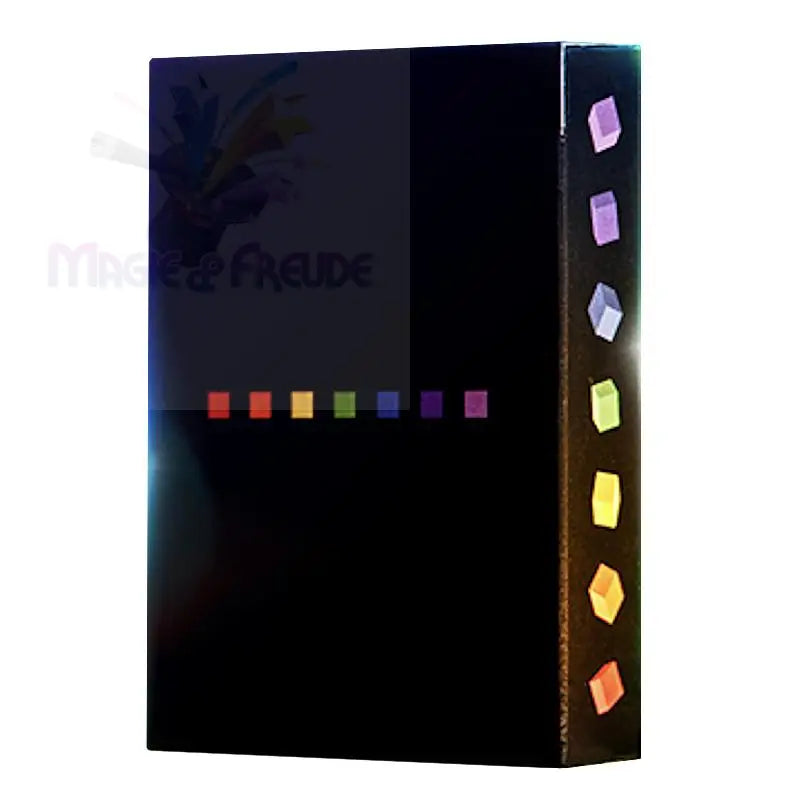 Ein schwarzes Boxset mit einem Regenbogen aus kleinen Quadraten auf der Vorderseite und bunten Würfeln auf dem Buchrücken.