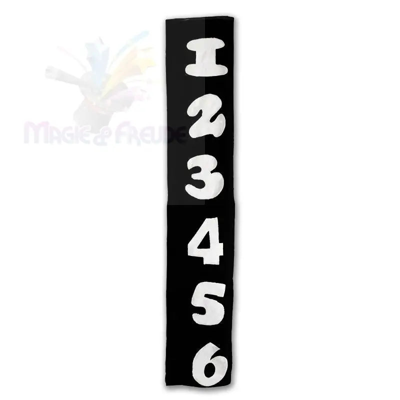 Ein schwarzes vertikales Banner mit den weißen Zahlen 1 bis 6.