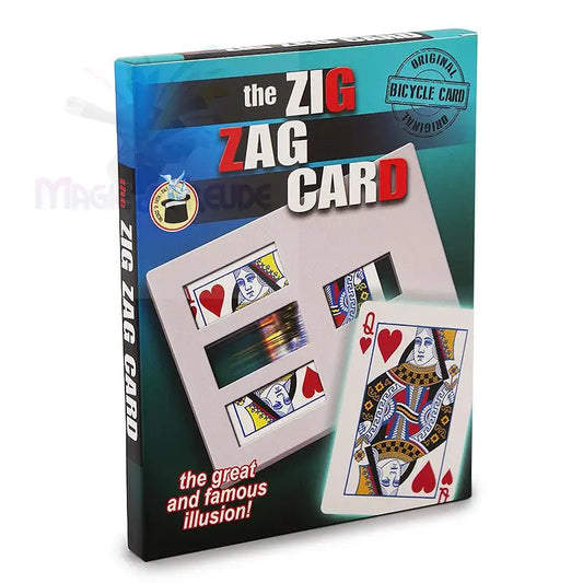 Ein Zaubertrick-Kit mit dem Namen ’The Zig Zag Card’ mit einer Herz-Dame-Spielkarte.